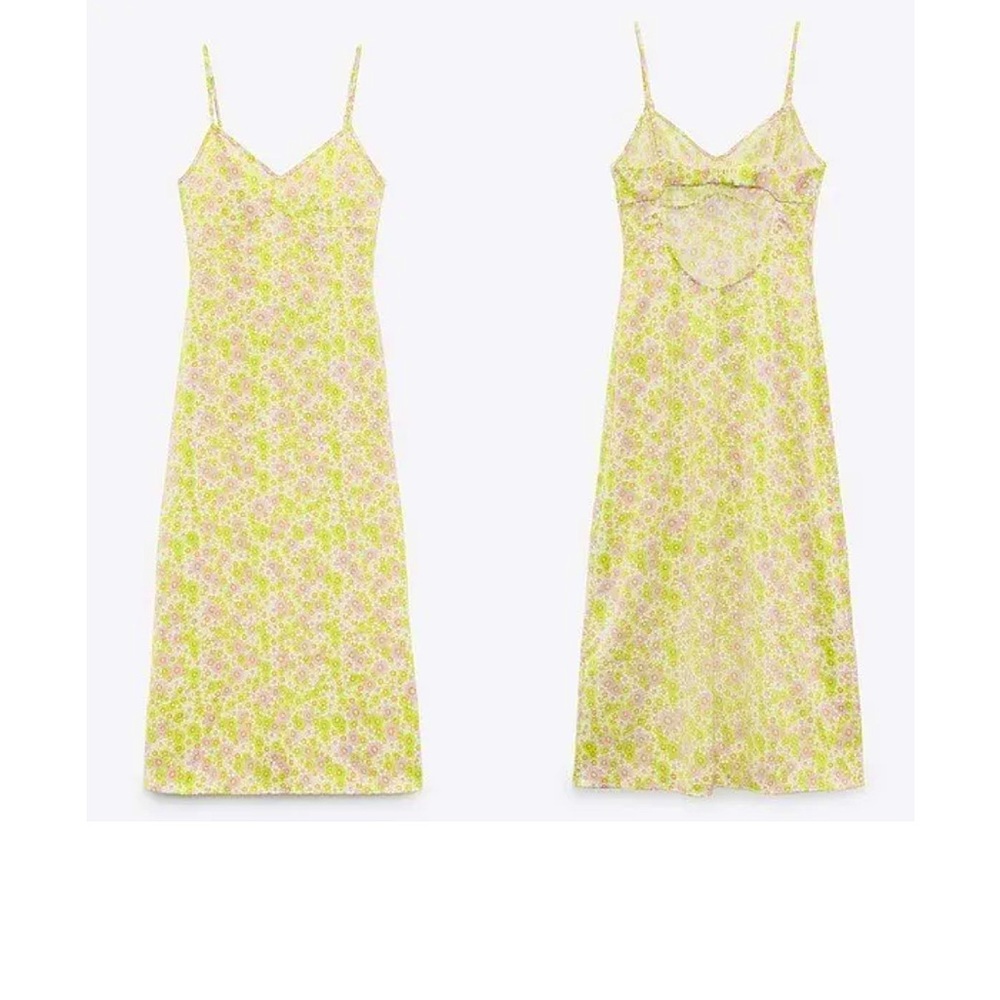 Zara Bloggers Fav Satin Effect Floral Print Midi Dress Size Small